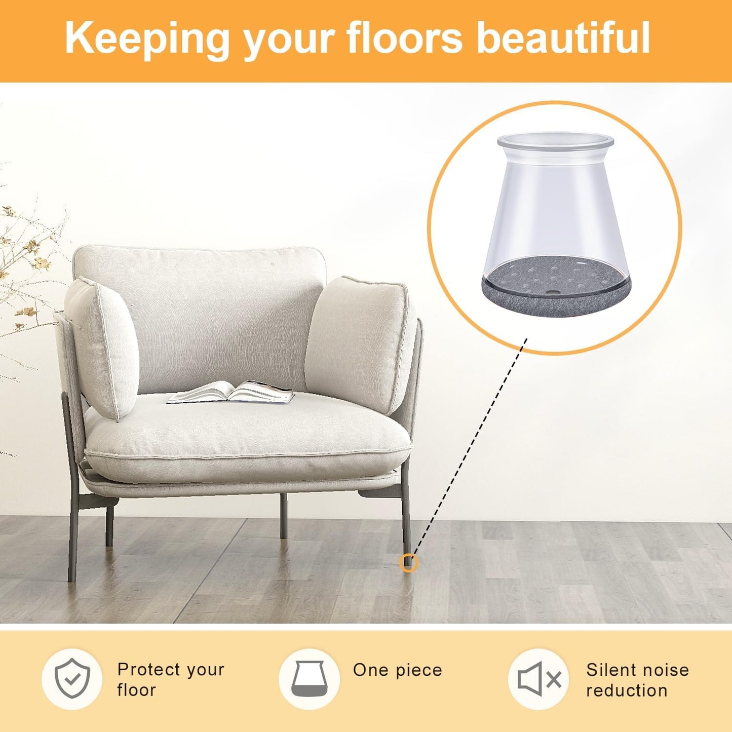 32 Pcs Chair Leg Protectors for Hardwood Floors, Silicone Felt Furniture Leg Cover Pad for