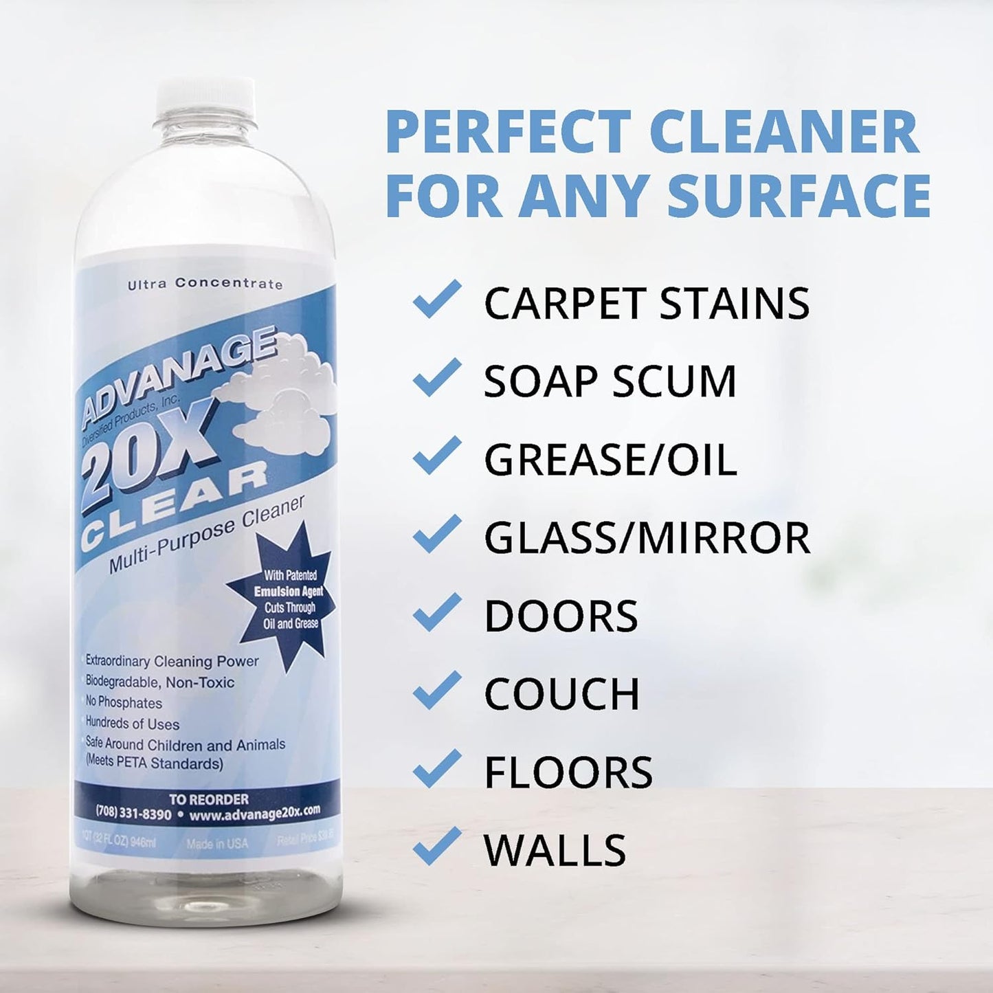 All Purpose Cleaner Concentrate - Advanage 20X The Wonder Cleaner Unscented for All Surfaces Around