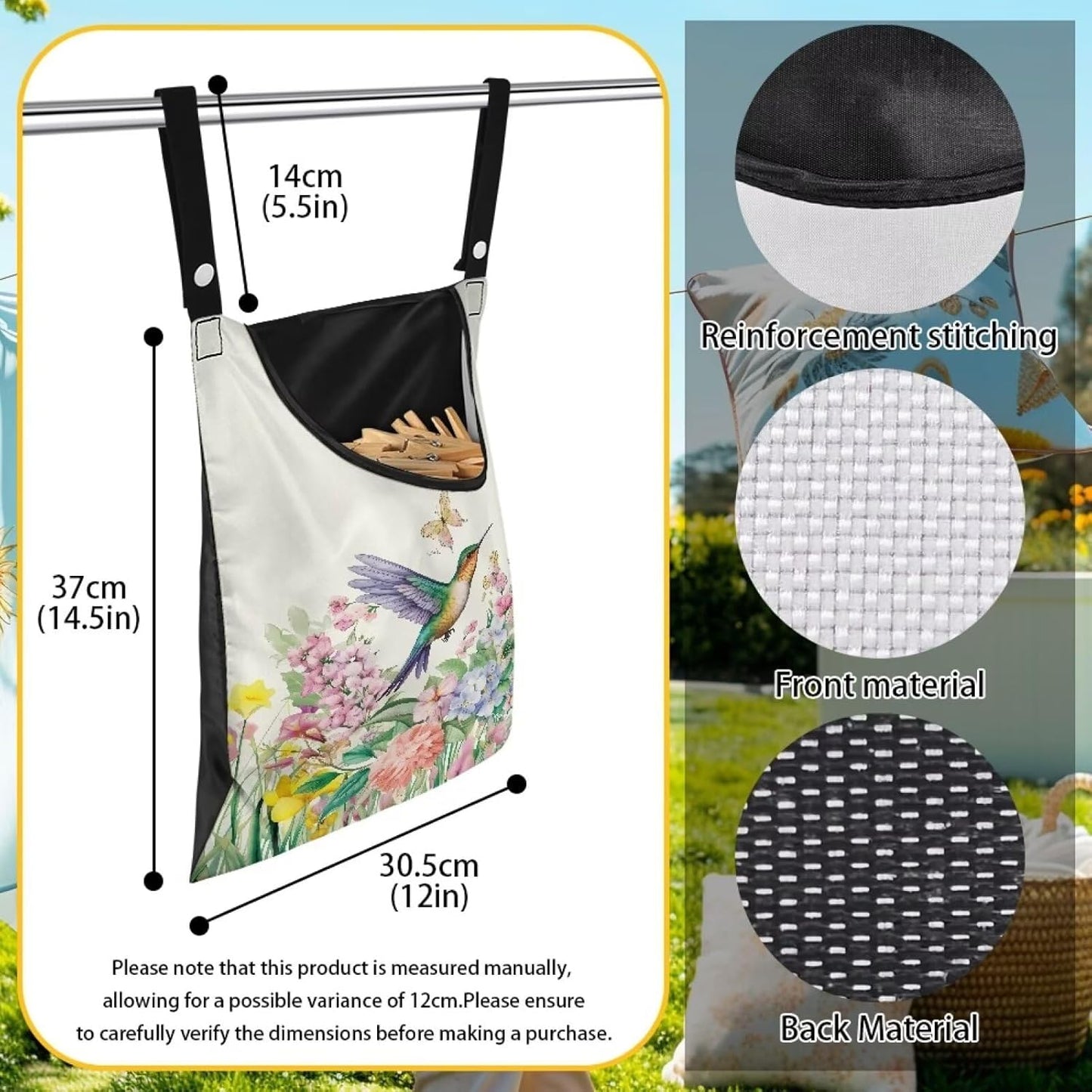 Hummingbird Handy Clothespin Bags Floral Space-Saving Clothespin Storage Hanger Bag, Hanging