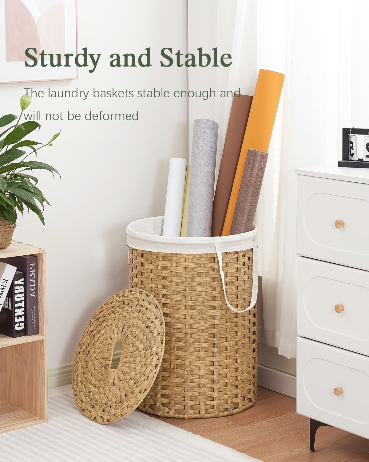 Laundry Basket with Lid Round Rattan Laundry Hamper with Lid and Handles 29.1 Gal (110 L) Handwoven
