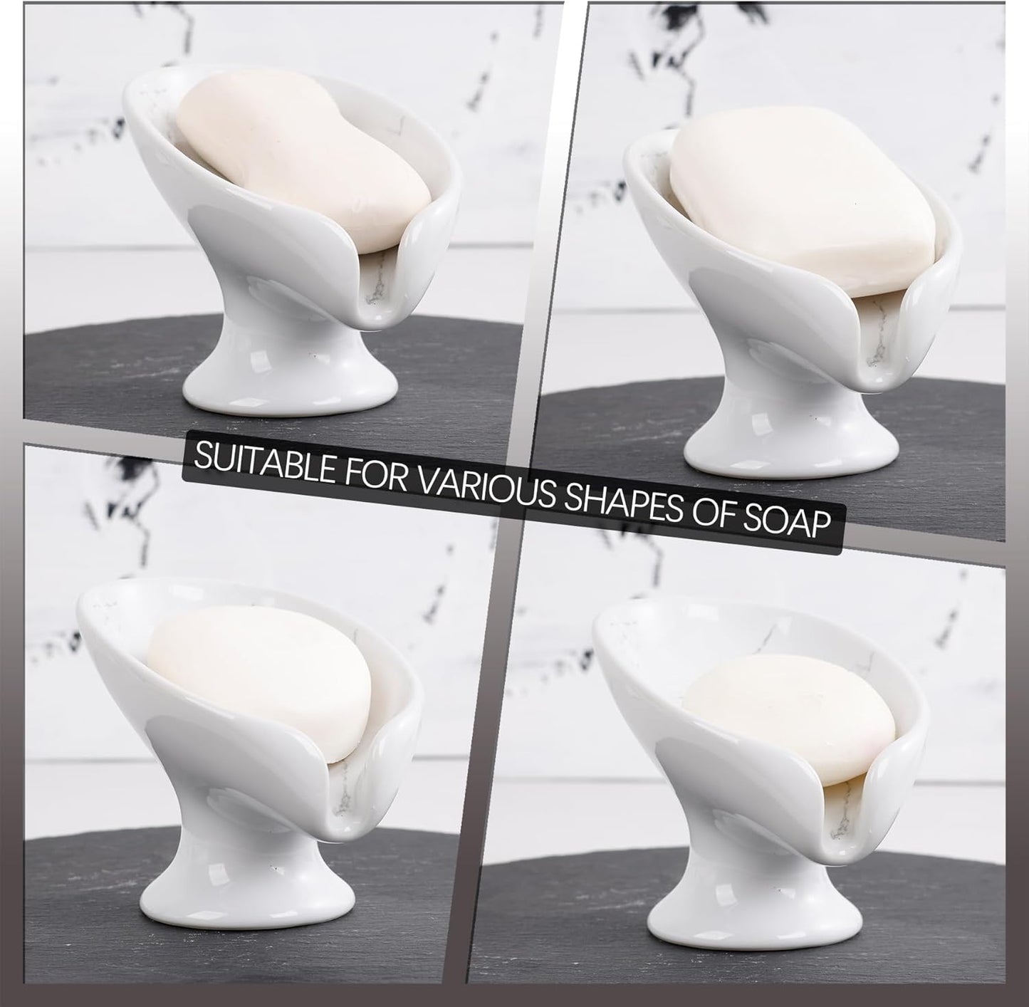 Soap Dish Set, Self Draining Bar Soap Holder for Bathroom Sink, Leaf Shaped Drainage Soap Dish
