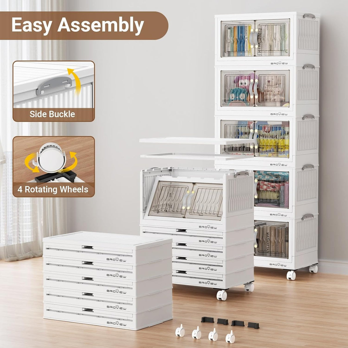 BROVIEW 135Qt Stackable Storage Bins with Lid, Extra Large Closet Organizer Collapsible Drawer