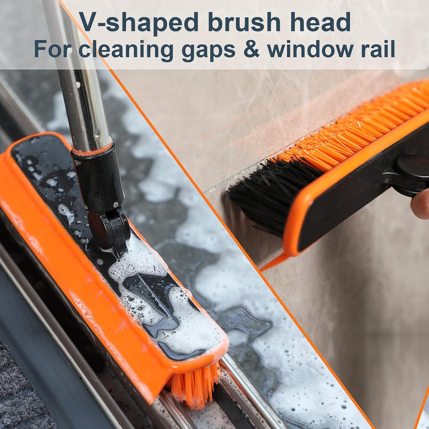 2 in 1 Floor Scrub Brush Grout Brush with 57.8" Long Handle,120°Rotatable Shower Tile Grout Cleaner