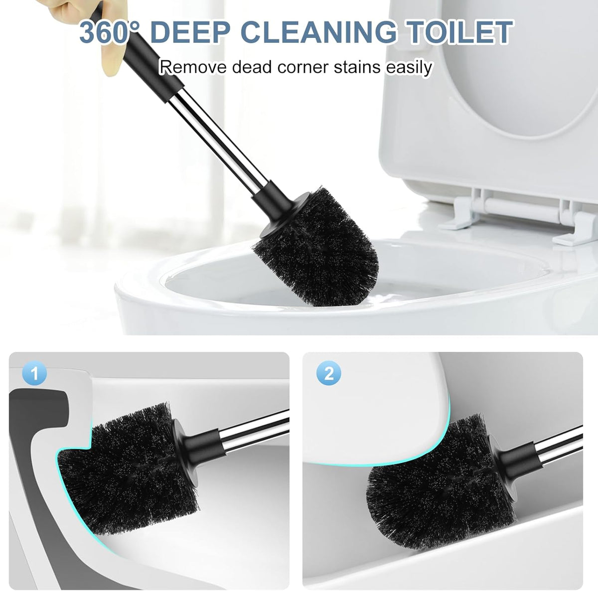 SetSail Toilet Brush and Holder, Self Closing Lid Toilet Bowl Brushes Holder and Extra Long Handle