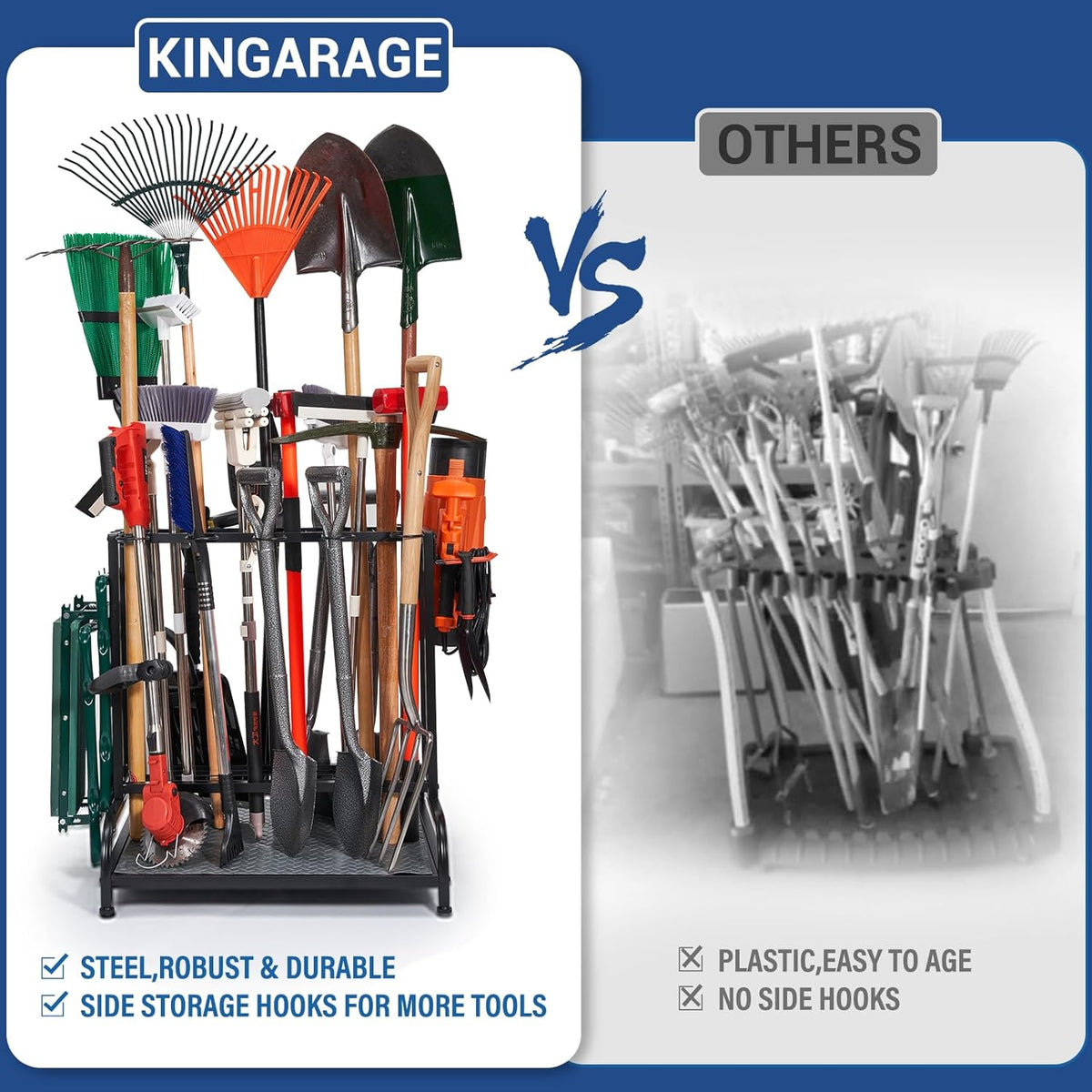 Garden Tool Organizer, Yard Tools Rack Holds 55 Long-Handled Tools/Rakes/Brooms for Garage