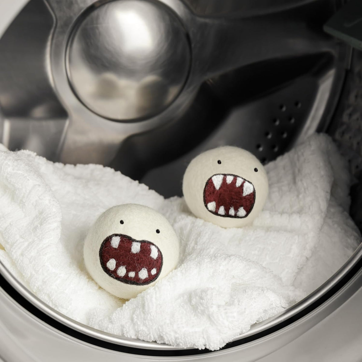 Woolbuddy Dryer Balls, 6-Pack Reusable Wool Laundry Accessories, Monster Design for Pet Hair
