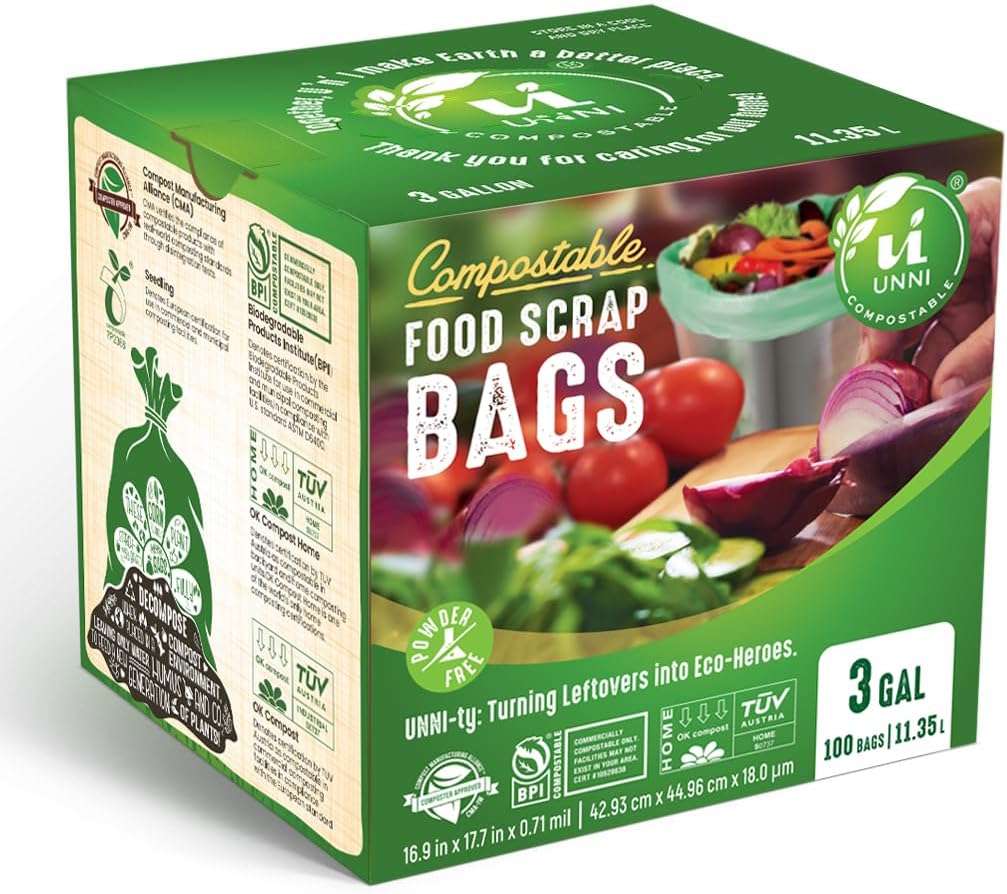 UNNI Compostable Trash Bags, 3 Gallon / 11.35 Liter, 600 Count Value Pack, Extra Thick 0.71 Mil