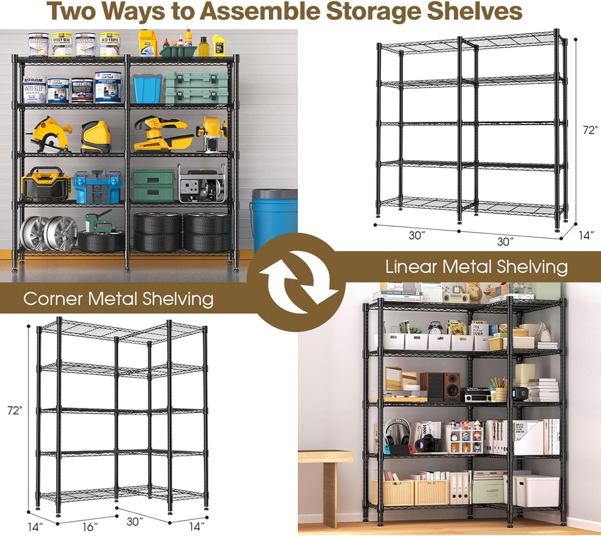 Himimi Storage Shelves-5 Tier Heavy Duty Wire Shelving Unit with Leveling Feet, 1500LBS Adjustable