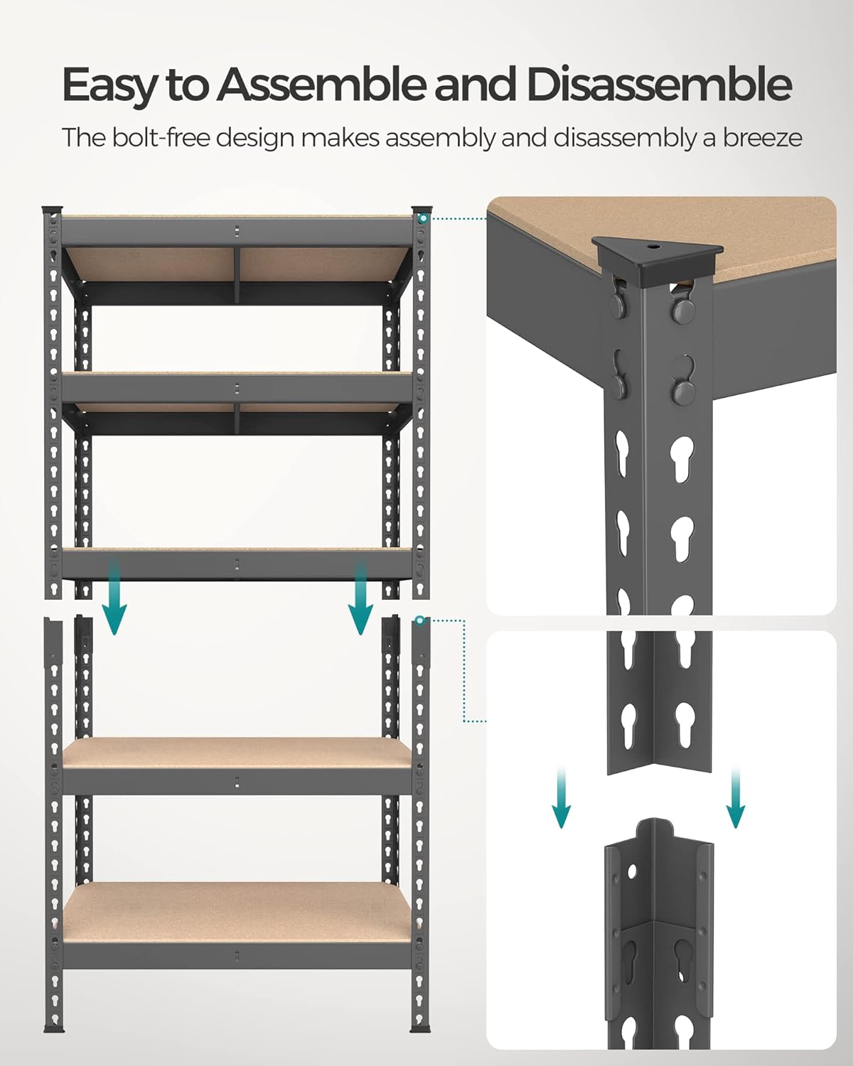 SONGMICS 5-Tier Storage Shelves, Load 2310 lb, Set of 2 Garage Storage, Boltless Assembly