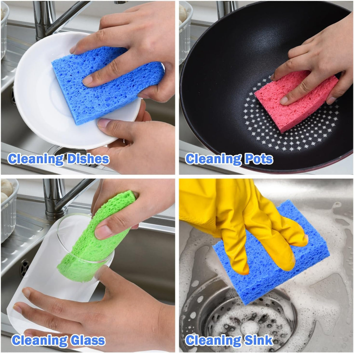YoleShy 48 Pack Sponges Kitchen Natural Compressed Cellulose Sponges Durable Dish Sponge for