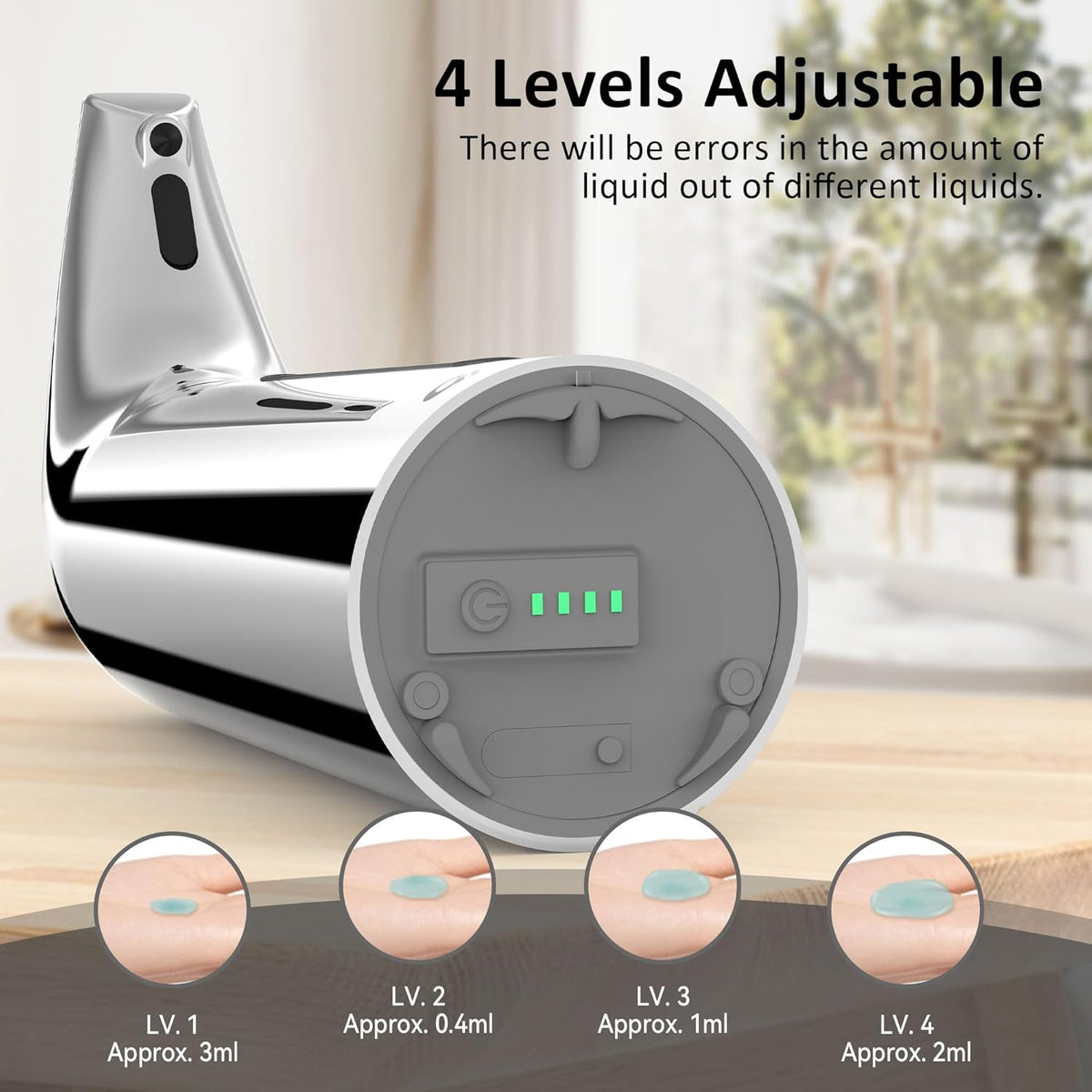 Convenient Automatic Soap Dispenser,4 Adjustable Levels Touchless Hand Sanitizer Pump with Infrared