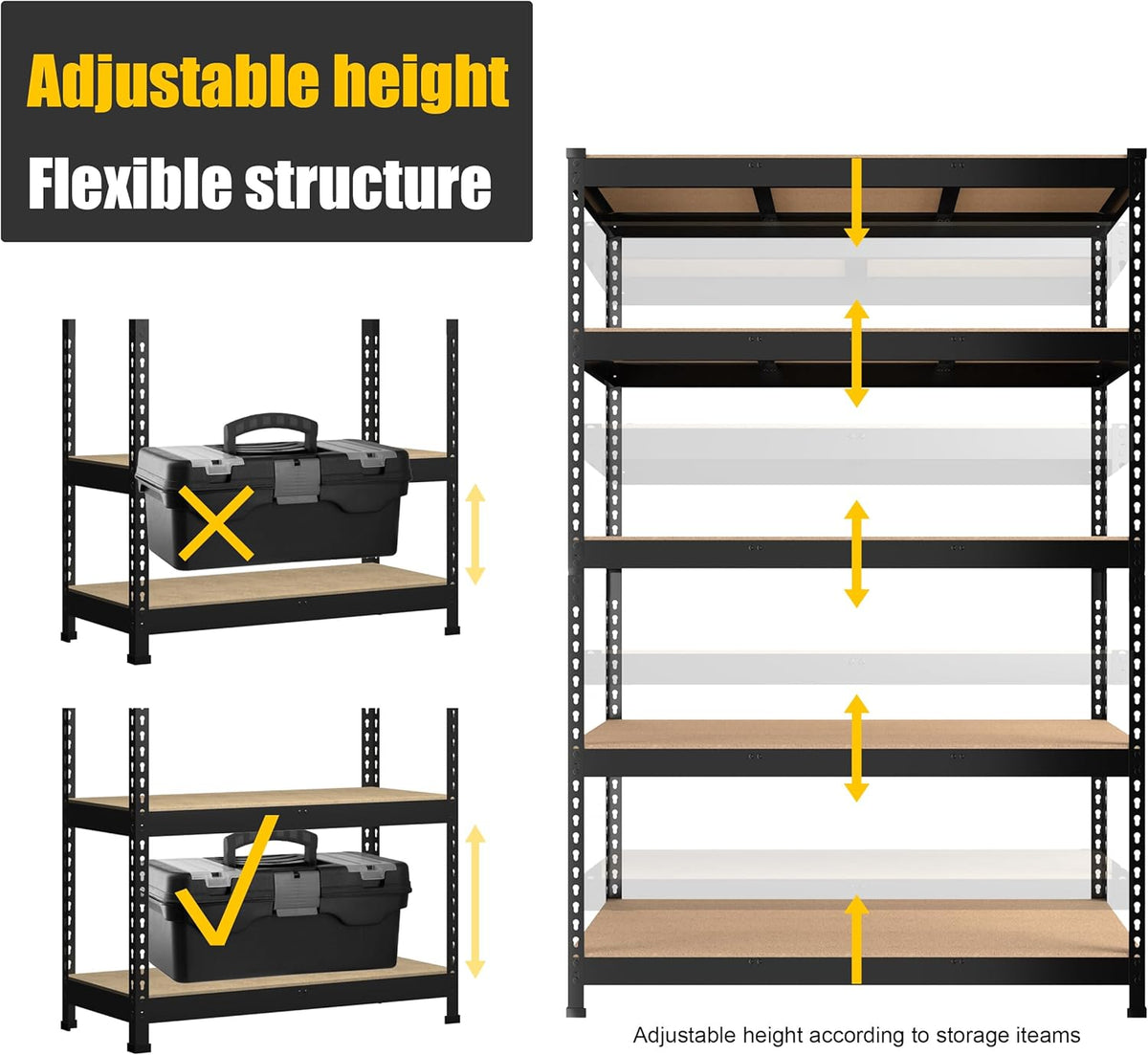 PrimeZone Heavy Duty Adjustable 5 Tier Garage Storage Shelves - 47" W x 18" D x 71" H, Metal