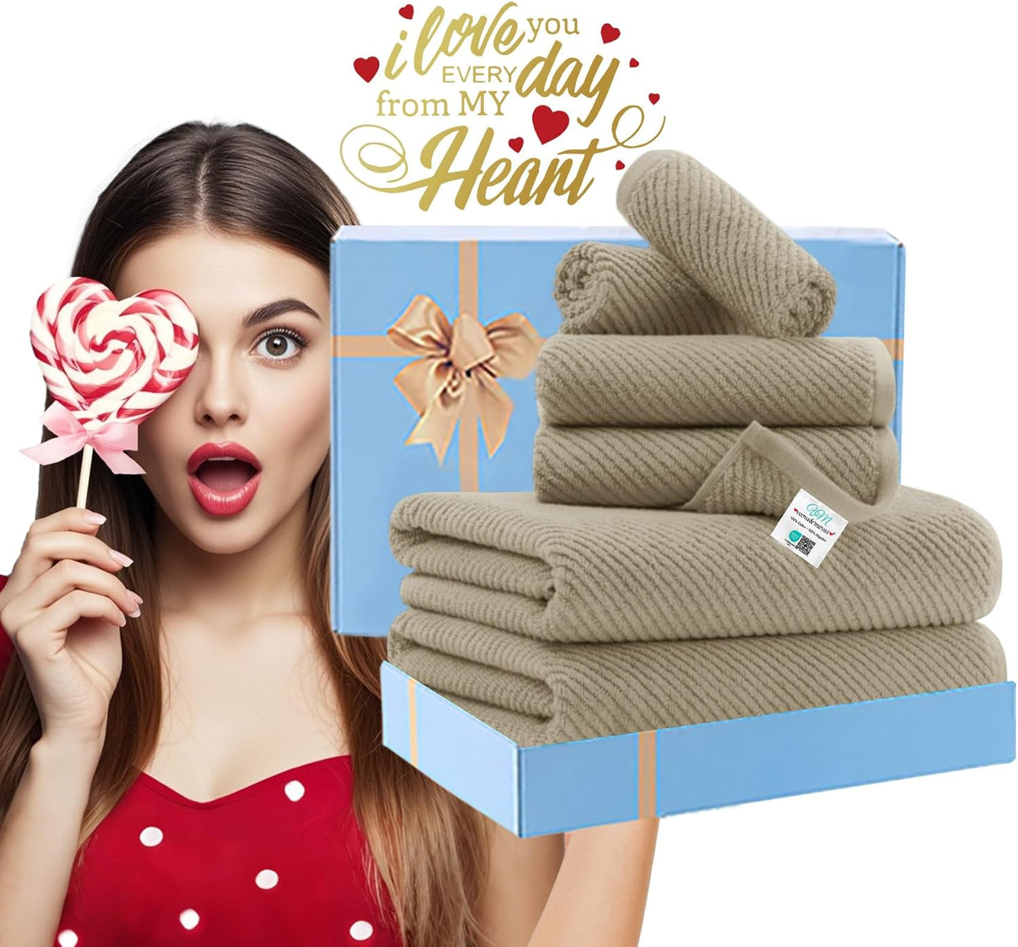 VOOVA & MOVAS Tan Bath Towels - 100% Cotton | Lightweight | Soft | Thick, 2 Bath 30"x56", 2 Hand