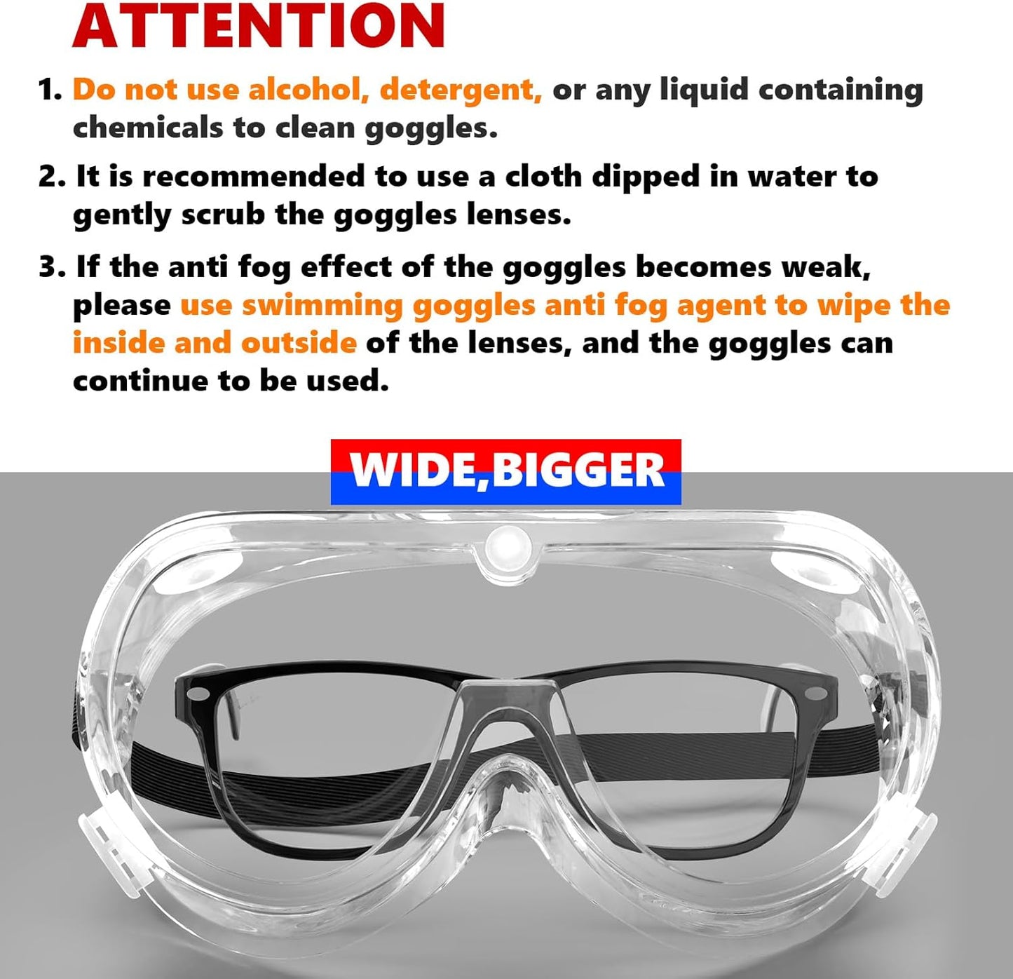 Super More Anti-Fog Protective Safety Goggles Clear Lens Wide-Vision Adjustable Chemical Splash Eye
