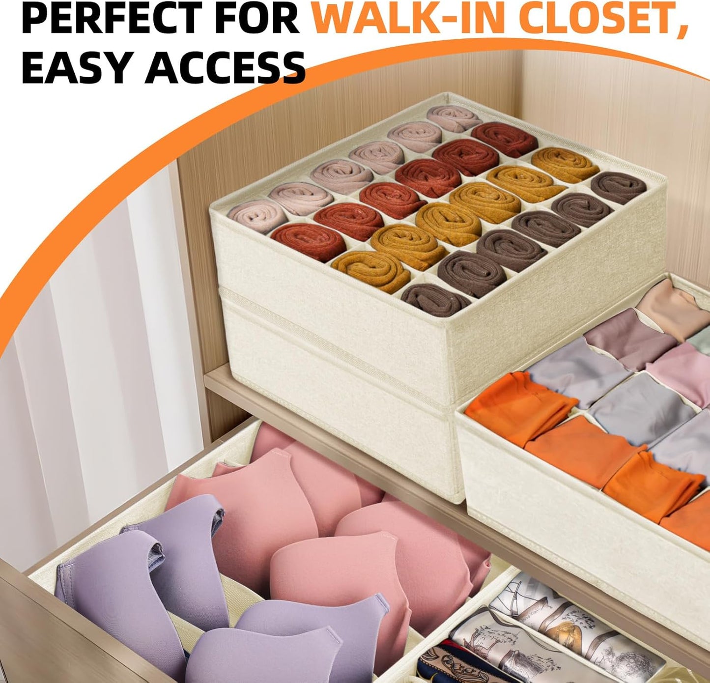 Criusia 6 Pcs Drawer Organizer Clothes - 90 Cells Closet Organizers and Storage for Baby Nursery