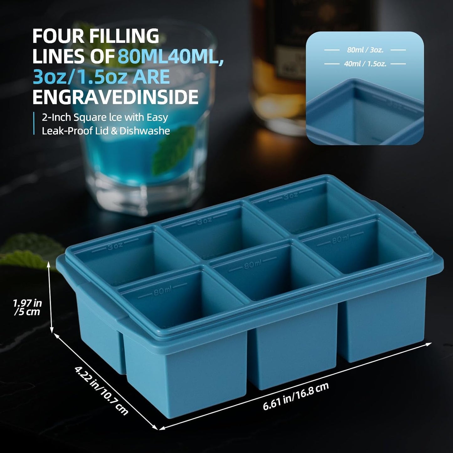 Large Ice Cube Trays for Whiskey (2 Pack) - Silicone Ice Cube Molds with Steel Frame Reinforcement