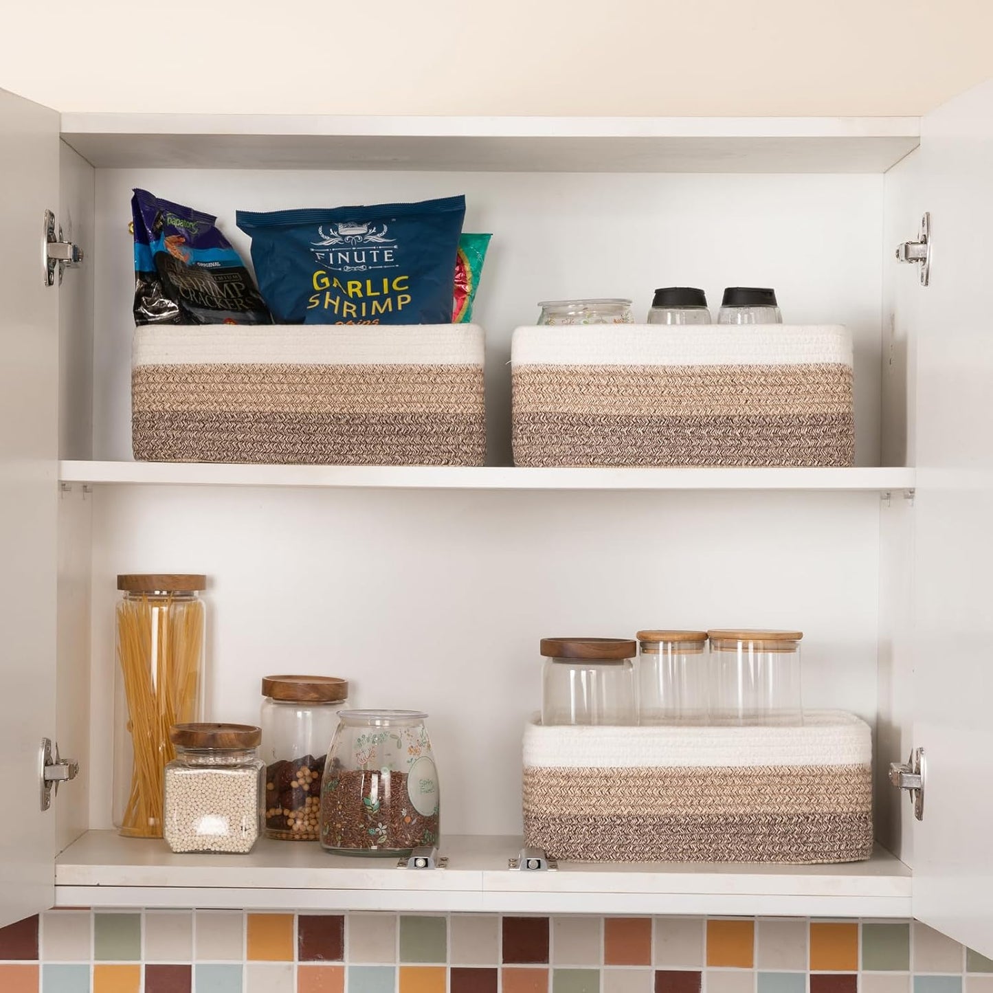 3 Pack Small Storage Baskets for Organizing, Cute Woven Decorative Gift Baskets for Shelves, Mini