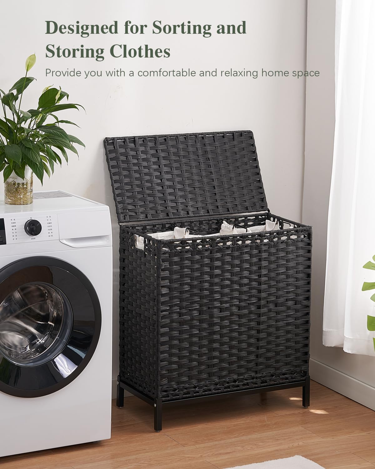 Laundry Hamper with Lid 132 L, (35 Gallons) Clothes Hamper with Lid, Handwoven Rattan Laundry