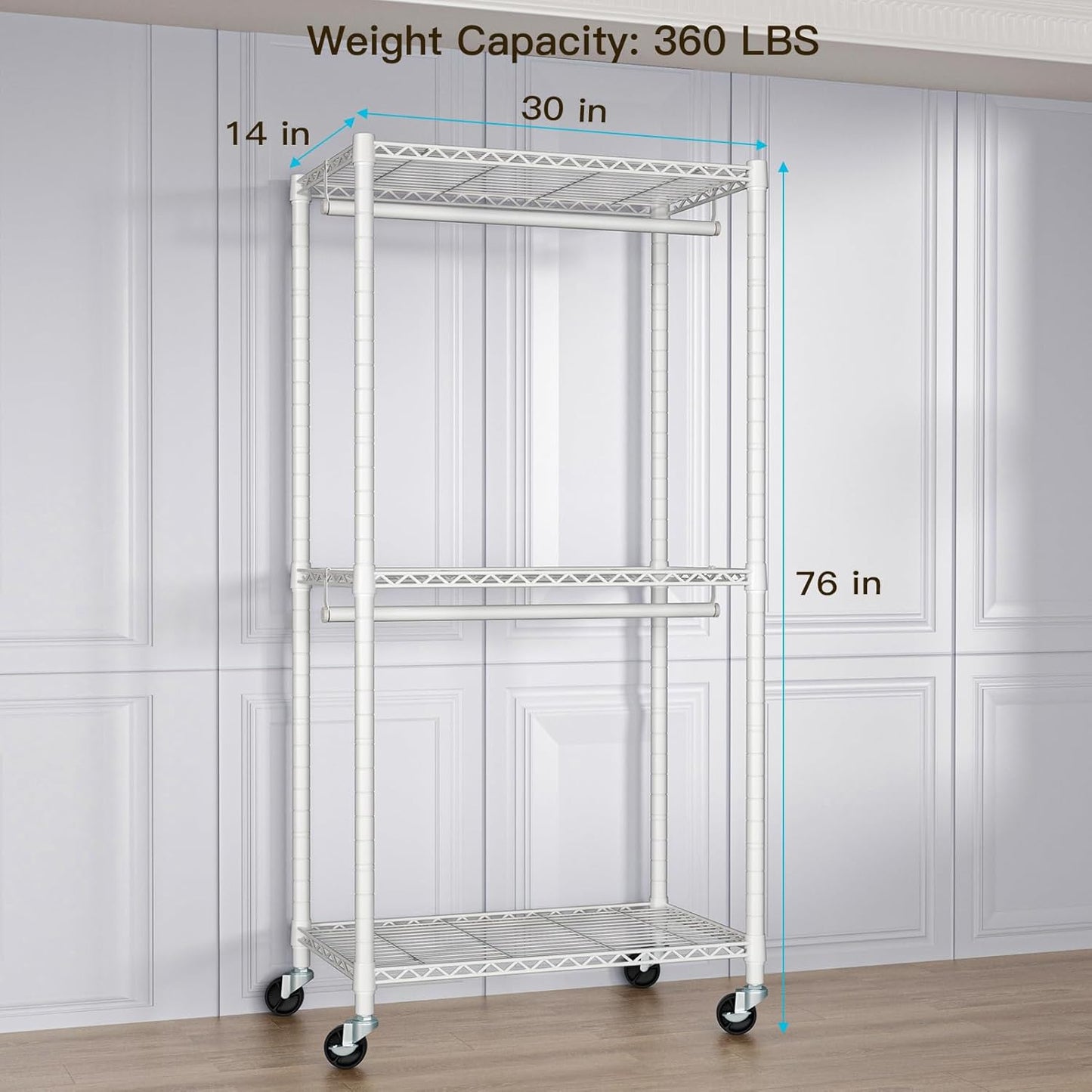 FUTASSI P1 Medium Heavy-Duty Portable Closet, 30" W x 14" D x 76" H, Metal Rolling Clothing Rack