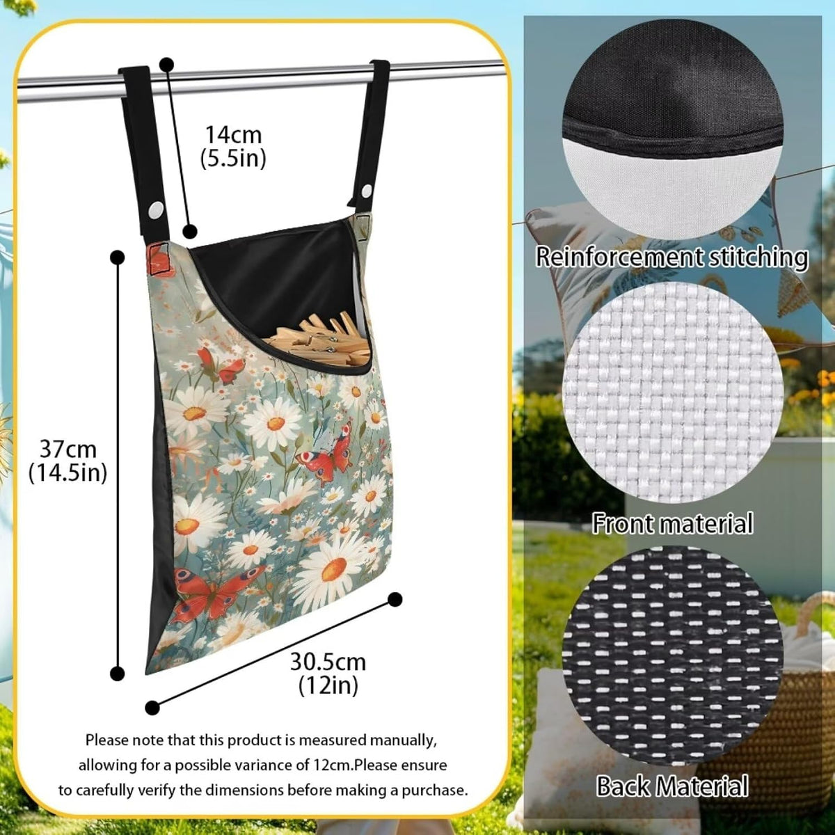 Daisy Clothespin Bag Butterfly Laundry Hanging Storage Organizer Clothes Pin Hanging Bags with Rope