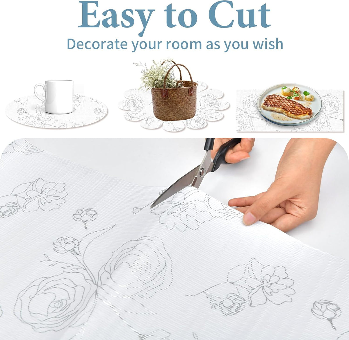 Shelf Liners for Kitchen Cabinets 17in x 20FT Non Adhesive Drawer Liner Sliver Floral Thickened