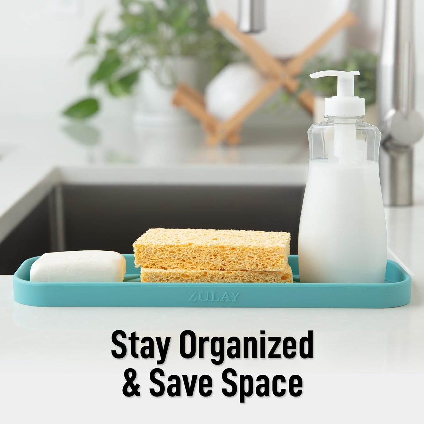 Zulay Large Silicone Sponge Holder (12x4) – Flexible Sink Organizer Tray for Kitchen & Bathroom