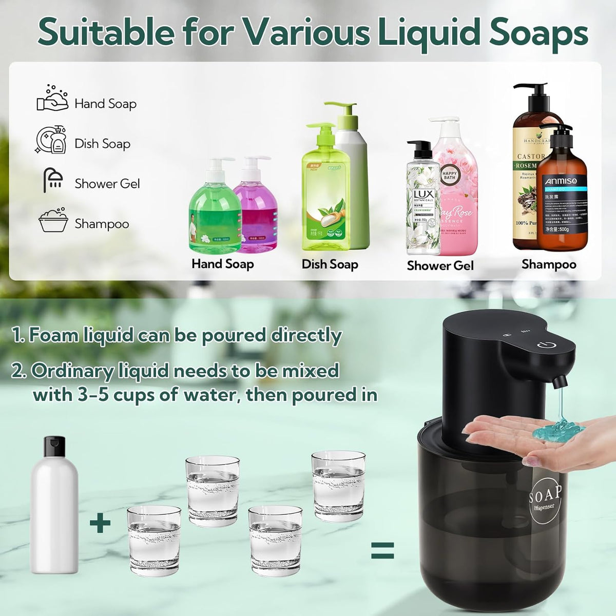 2 Pack Automatic Soap Dispenser, Touchless Automatic Liquid Soap Dispenser, Electric Wall Mounted