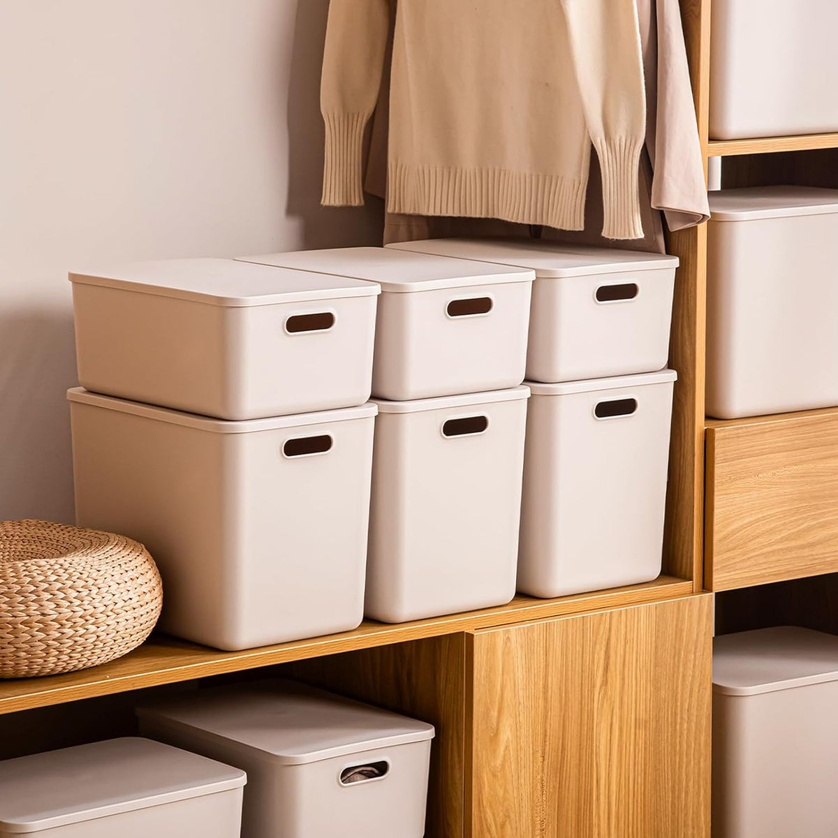 Plastic Storage Bins with lids,Storage Baskets,Container with handle,Storage Organizer Bins for
