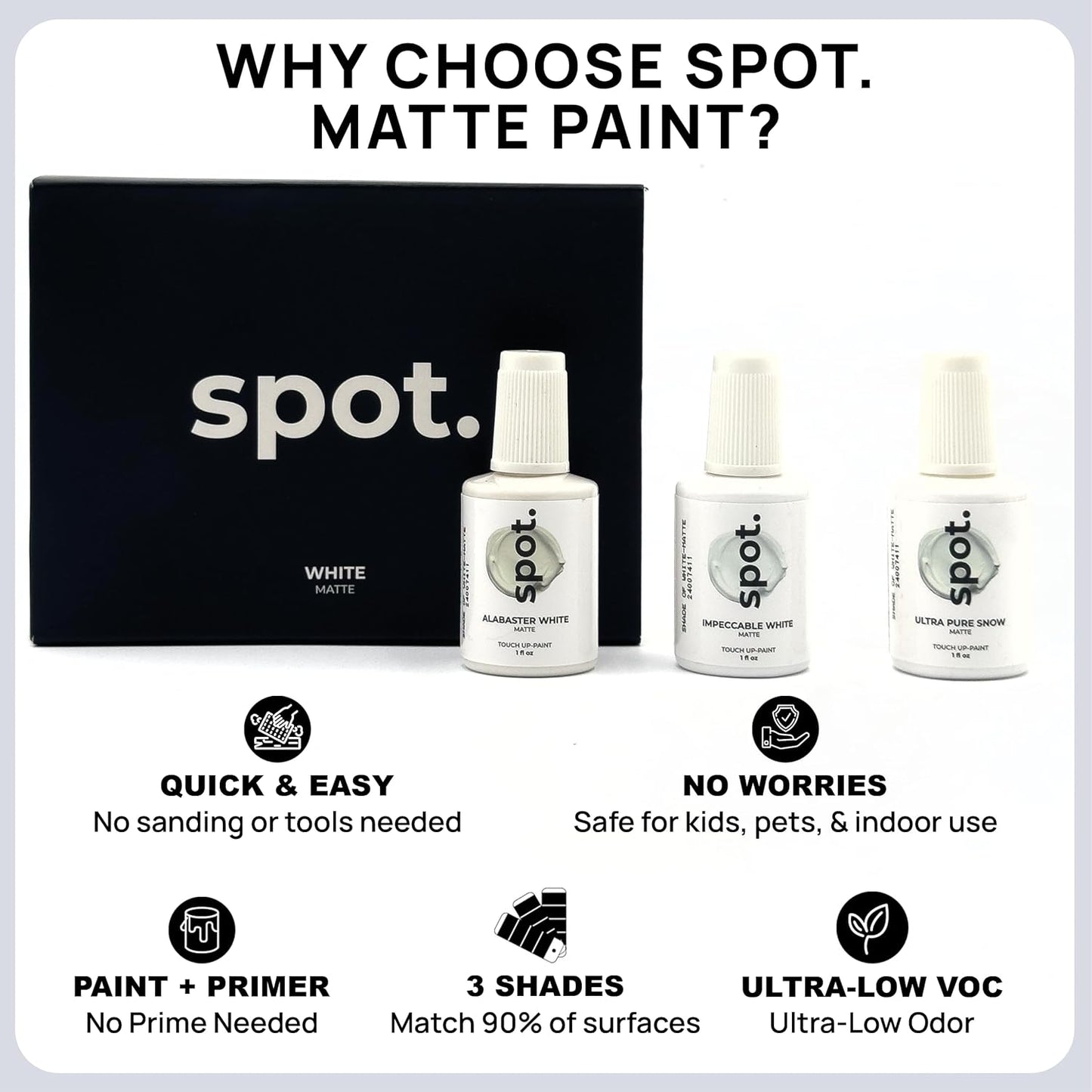 spot. Touch-Up Paint | Matte Finish for Cabinets, Walls, Doors & Furniture | Multi-Tone White