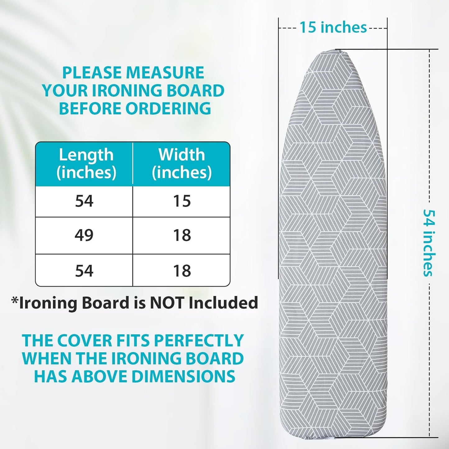 Ironing Board Cover with Padding 15 x 54 inch Standard Full Size, Heat Reflective with Hook and