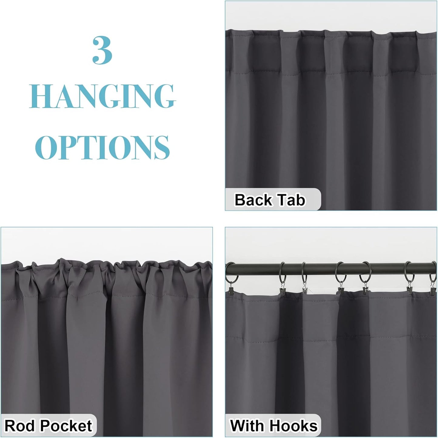 RYB HOME Blackout Curtains for Bedroom - Thermal Insulated Light Block Window Curtains, Back Tab