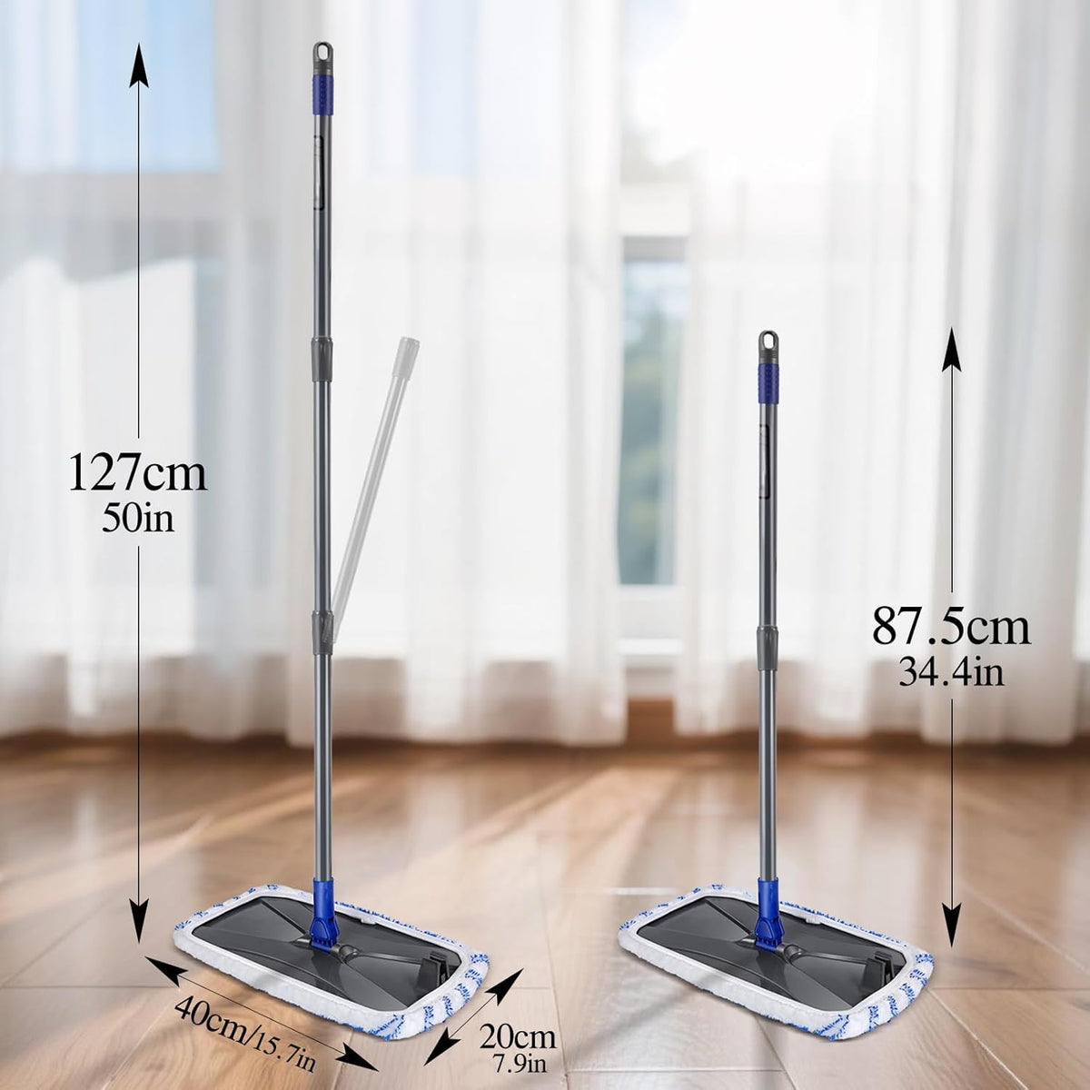 MASTERTOP Microfibre Flat Mop, Extended Wet Dry Large Floor Mop with 5 Reusable Pads & Telescopic