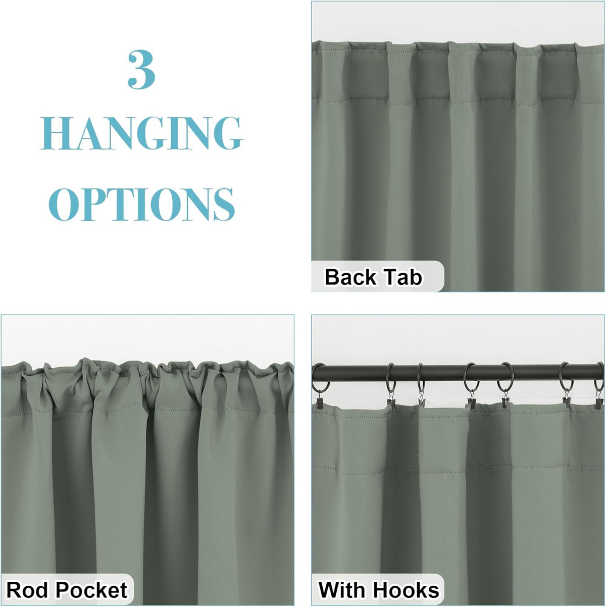 RYB HOME Sage Green Curtains for Living Room, Elegent Farmhouse Vertical Back Tab& Rod Pocket