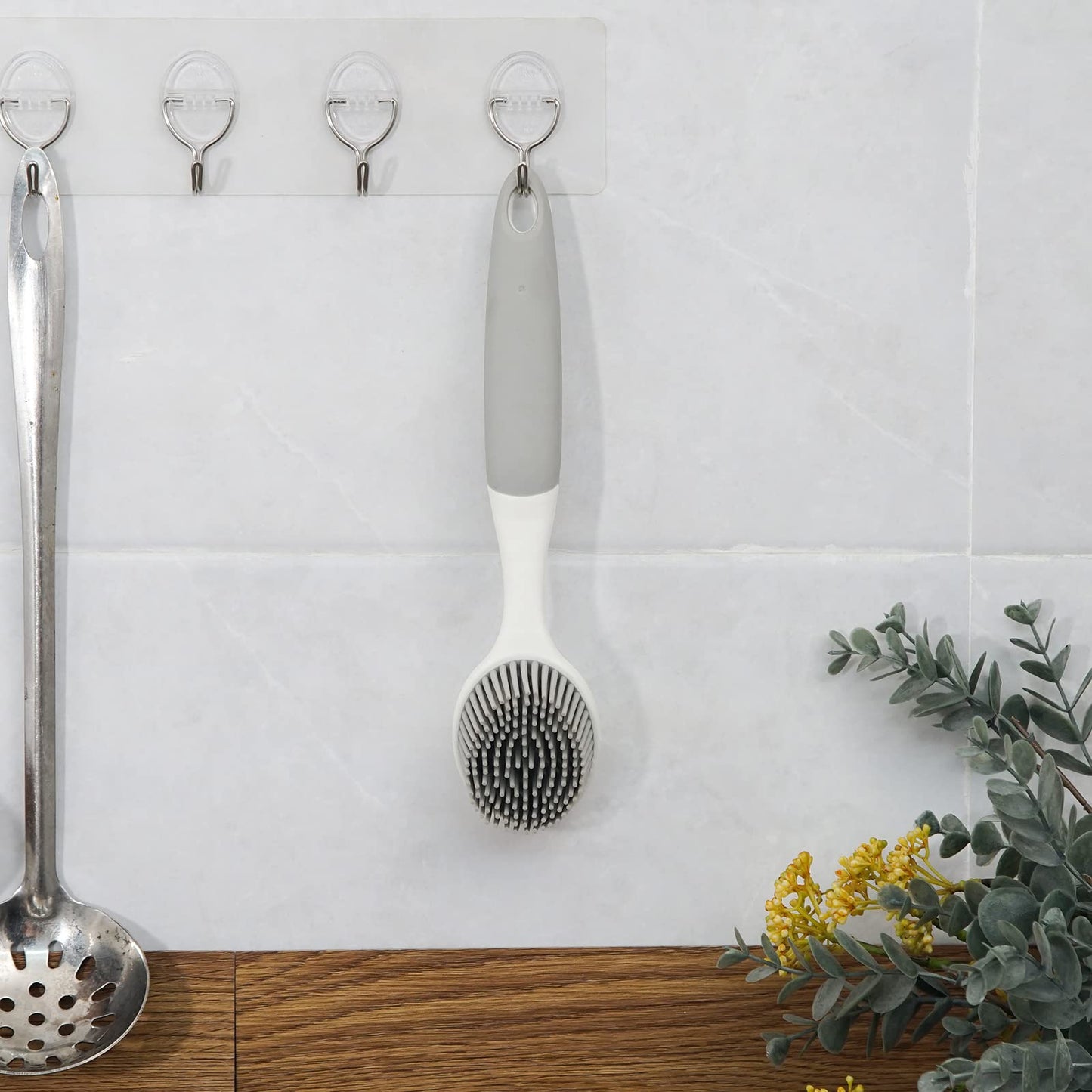 Dish Scrubber, Silicone Soft Bristles Scrub Brush with Scraper Tip, Comfortable Grip Brushes for