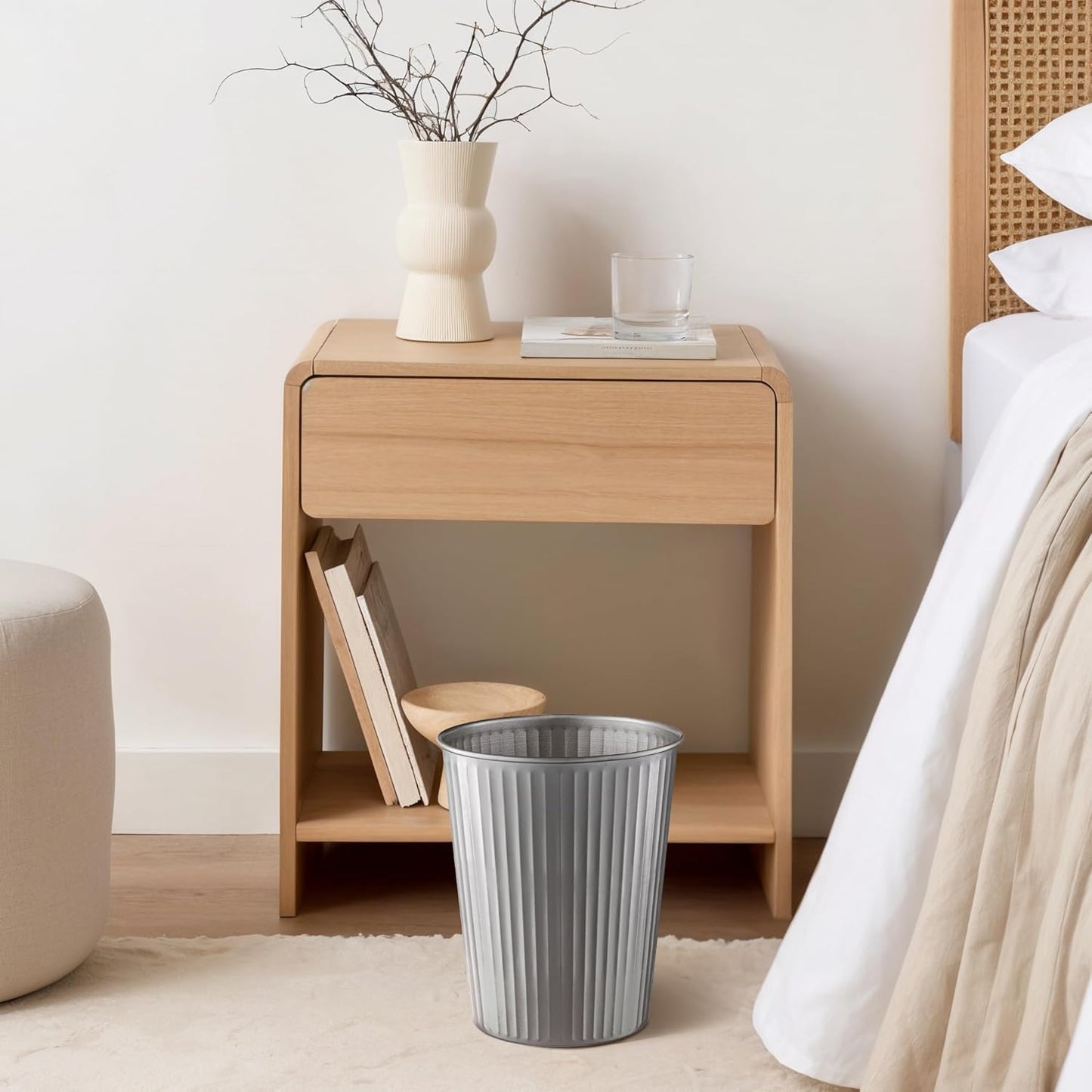 Monarch Abode Pewter Handcrafted Ridge Embossed Metal Wastebasket for Home Office, Decorative Waste