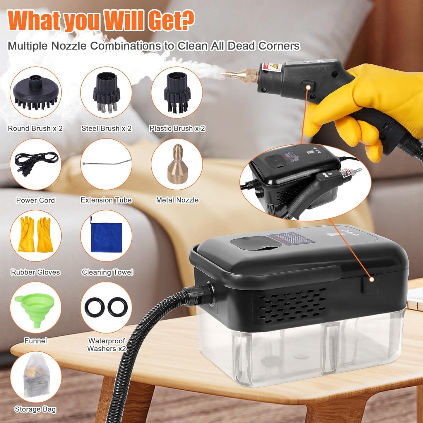 15 in 1 Handheld Steam Cleaner with Handle Button Control, 2500W High Pressure Steamer for Cleaning