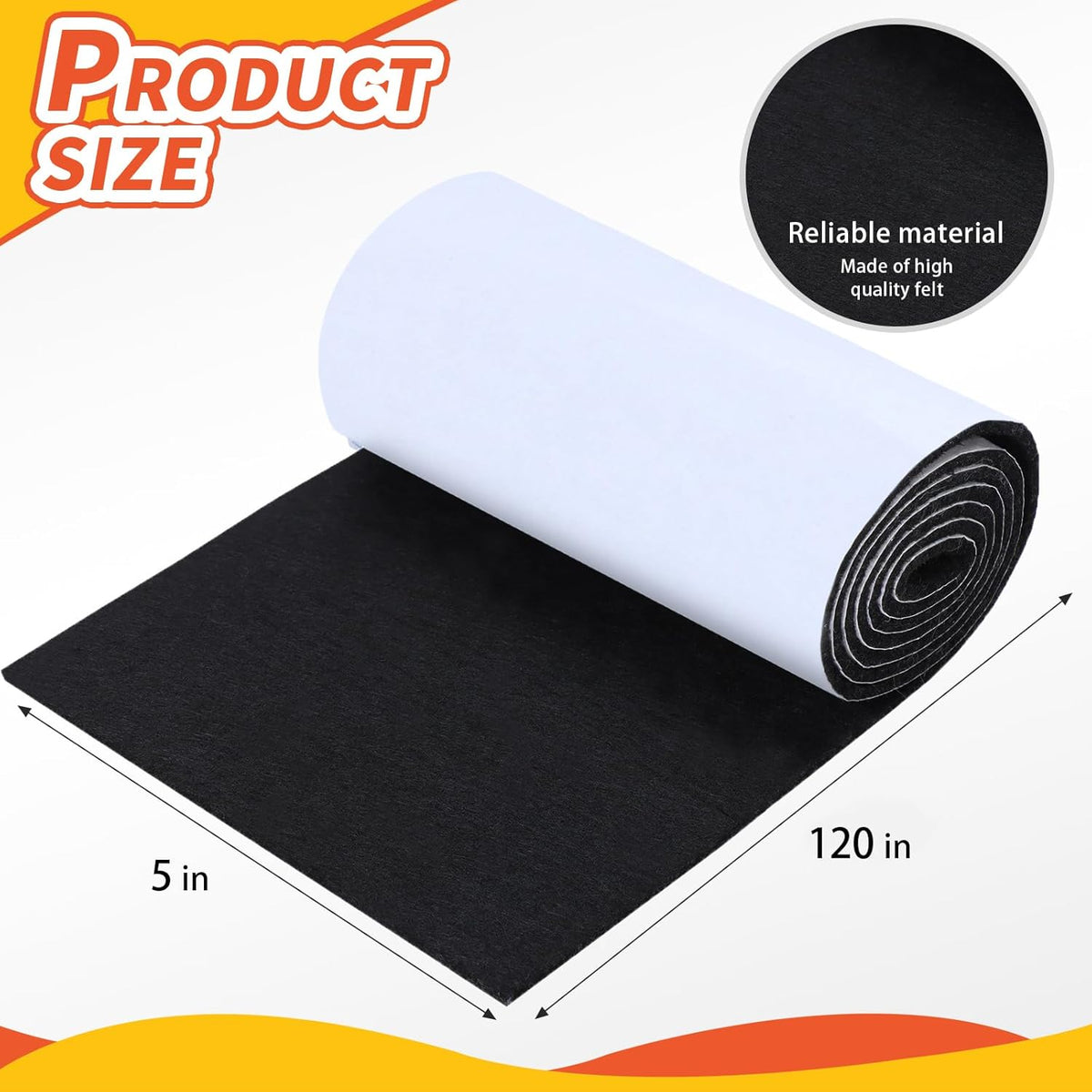 Non Slip Furniture Pads, 5" x 120" Felt Strips with Adhesive Backing, Cuttable Felt Chair Pads