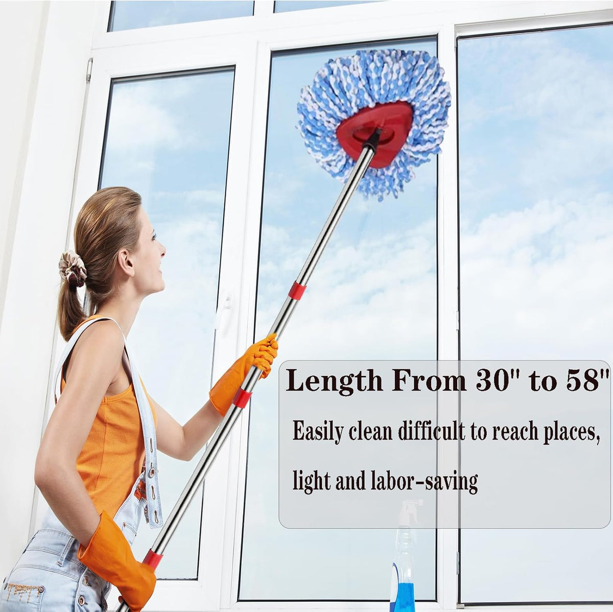 Spin Mop Replacement Handle, 4-Section 30-to-58 inch Mop Replacement Stick Compatible with Ocedar