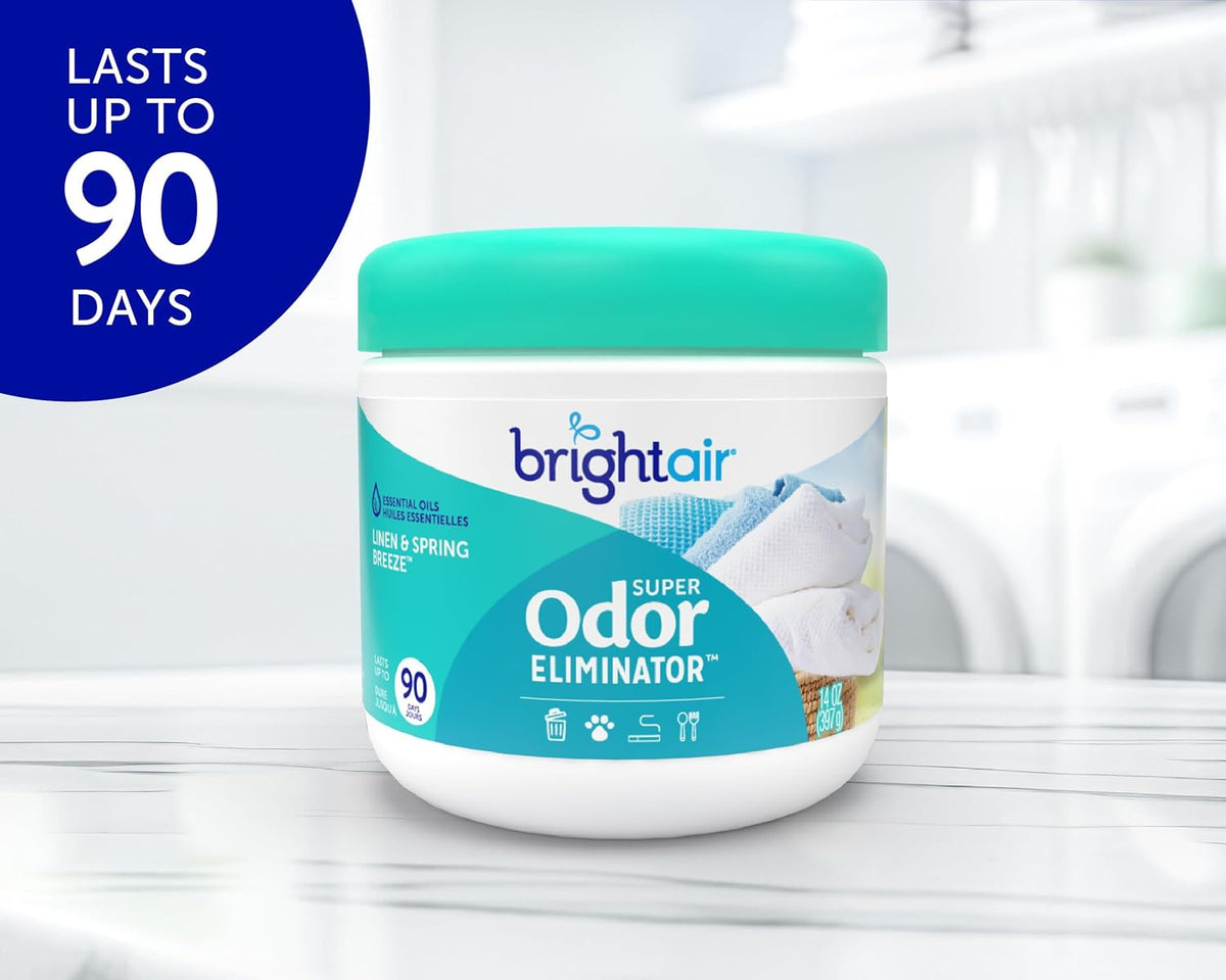 Bright Air 14 oz. Super Odor Eliminator, For Medium-Size Spaces, Linen & Spring Breeze Scent, Case