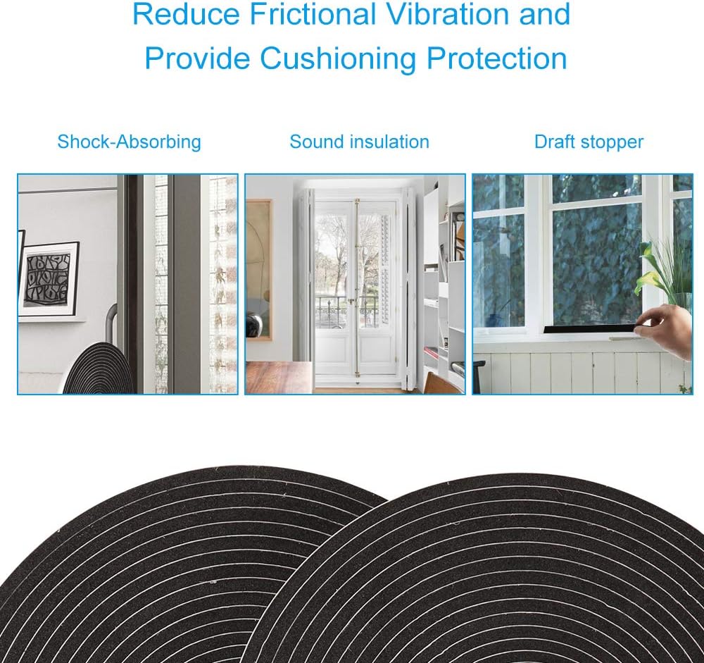 2 Rolls Foam Tape Weatheratrip for Door Window Insulation, Single Sided Foam Strips Adhesive, High