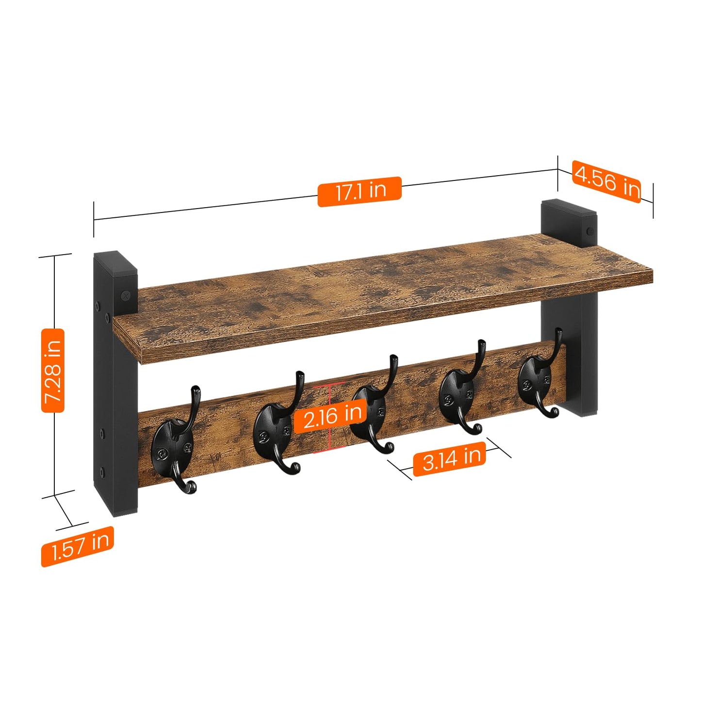 Homode Wall Hooks with Shelf, Wood Coat Rack with Shelf Wall-Mounted, Entryway Hanging Shelves with