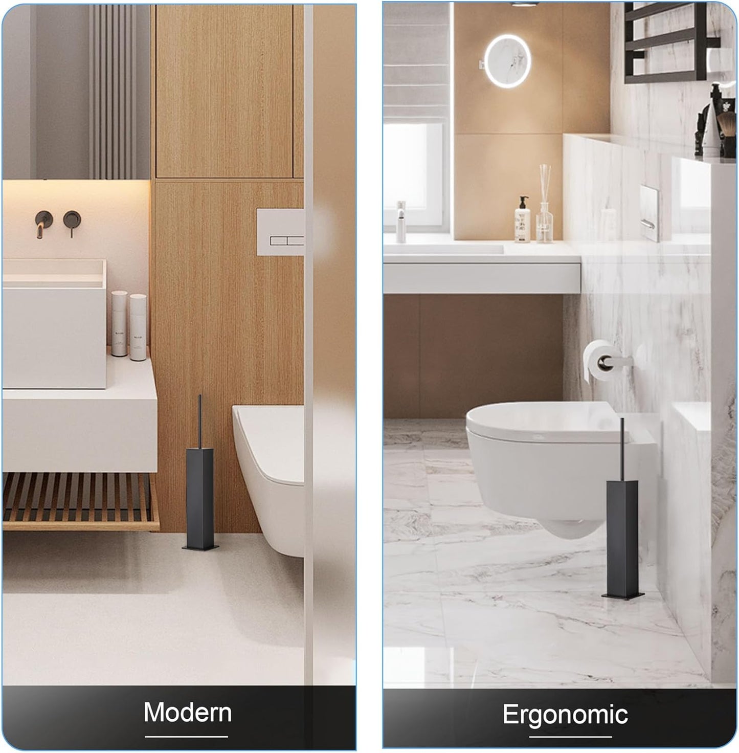 BVL Toilet Brush and Holder Set Black Stainless Steel 304 Square Freestanding Toilet Brush for
