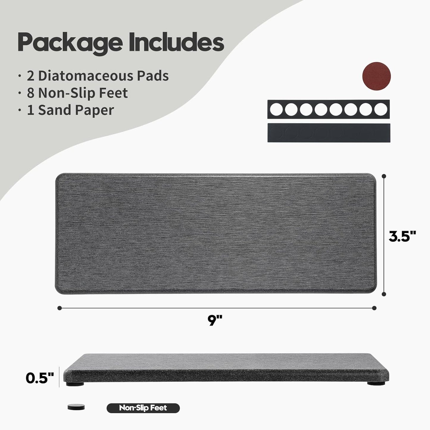 2PCS Bathroom Trays, Water Absorbing Diatomite Stone Quick Drying Mat for Kitchen Counter, Dish
