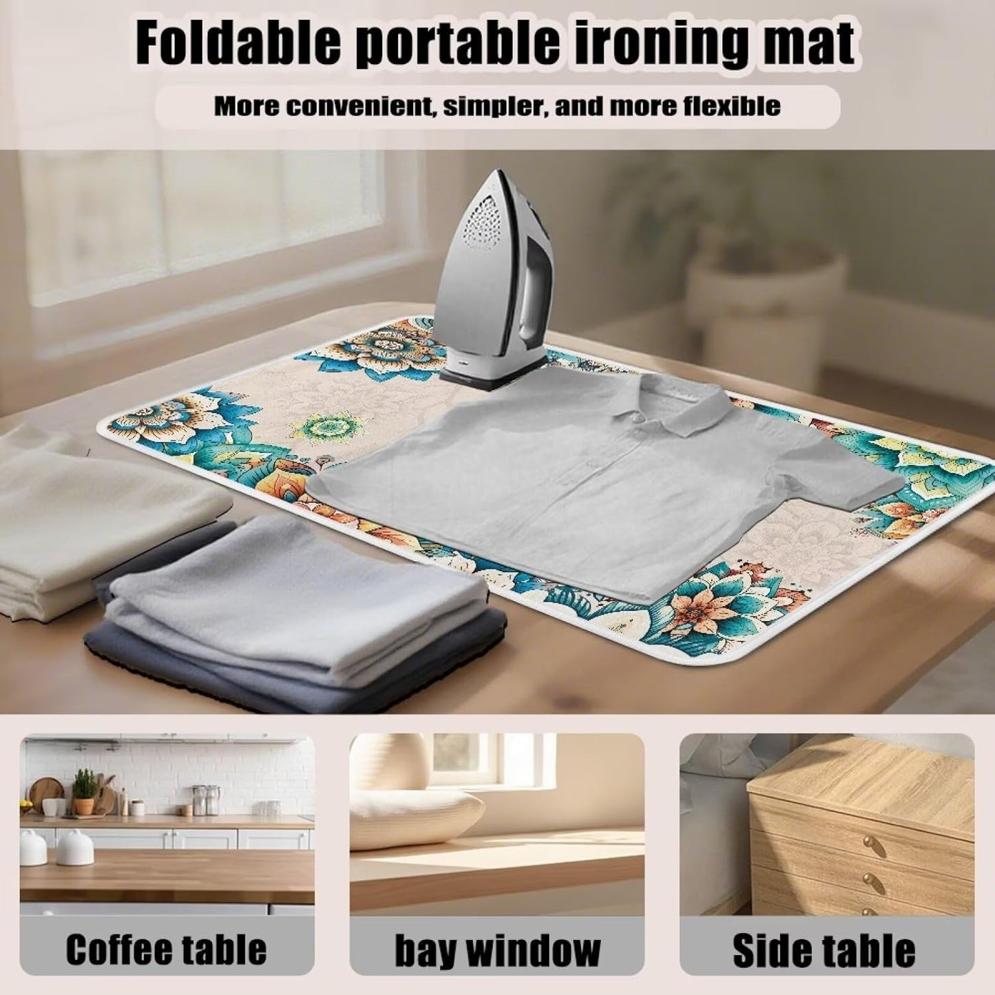 Bohemian Folding Ironing Mat Heat and Steam Resistant Dragonfly Ironing Pad 32 x 16 Inch Foldable