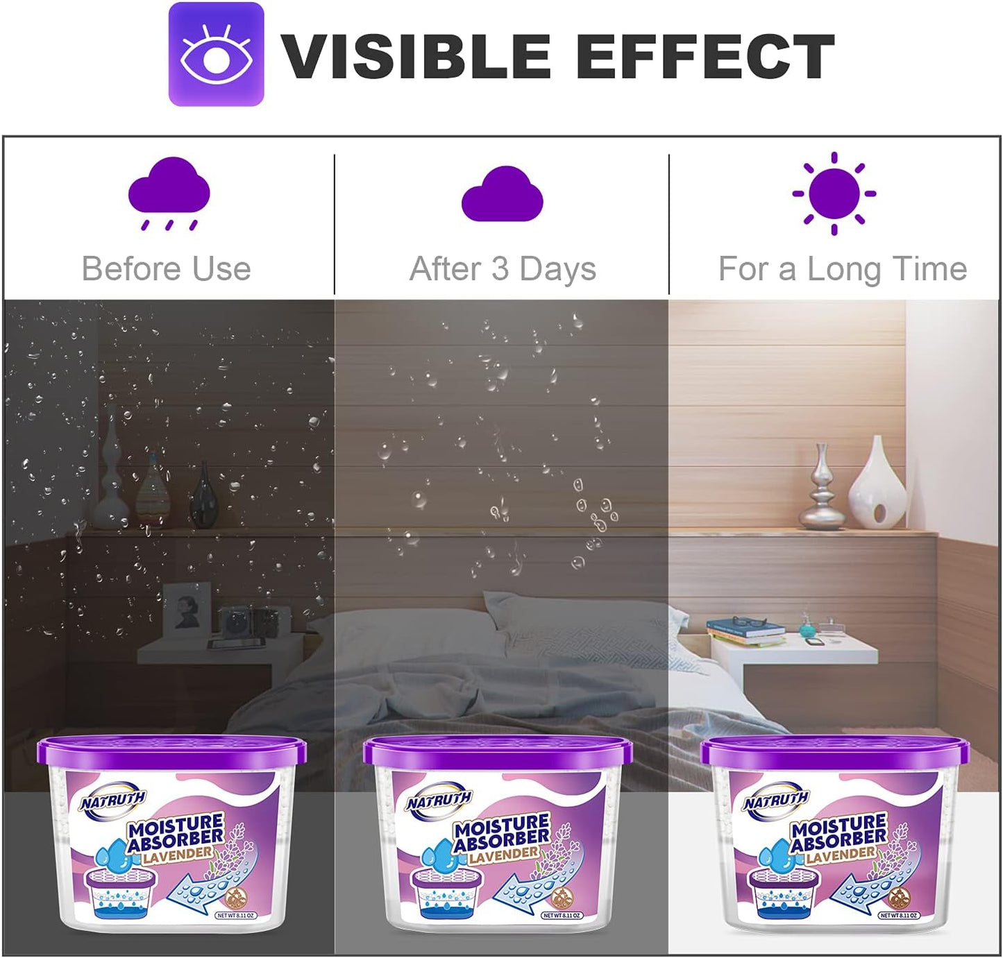 NATRUTH Moisture Absorbers with Lavender Scent,9-Pack Portable Closet Dehumidifier, Odor Eliminator