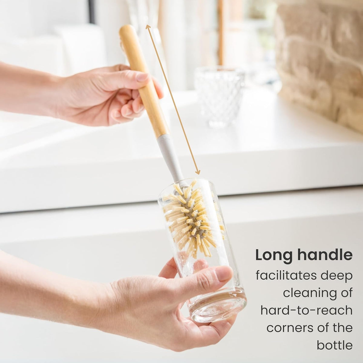 Vigar Zeroline 13.9" Long Bamboo Dish Brush, Ideal Dish Brush for Cups, Wine Glass, Tumbler