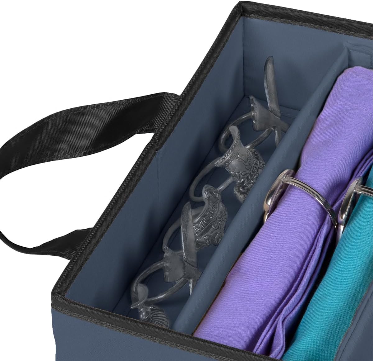 Flatware Storage Case - Durable 5 Compartment Silverware Storage Container Box with Removable Lid