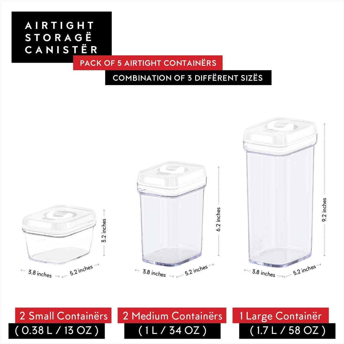 DWËLLZA KITCHEN Airtight Food Storage Containers with Lids - 5 Piece Set - Kitchen Accessories