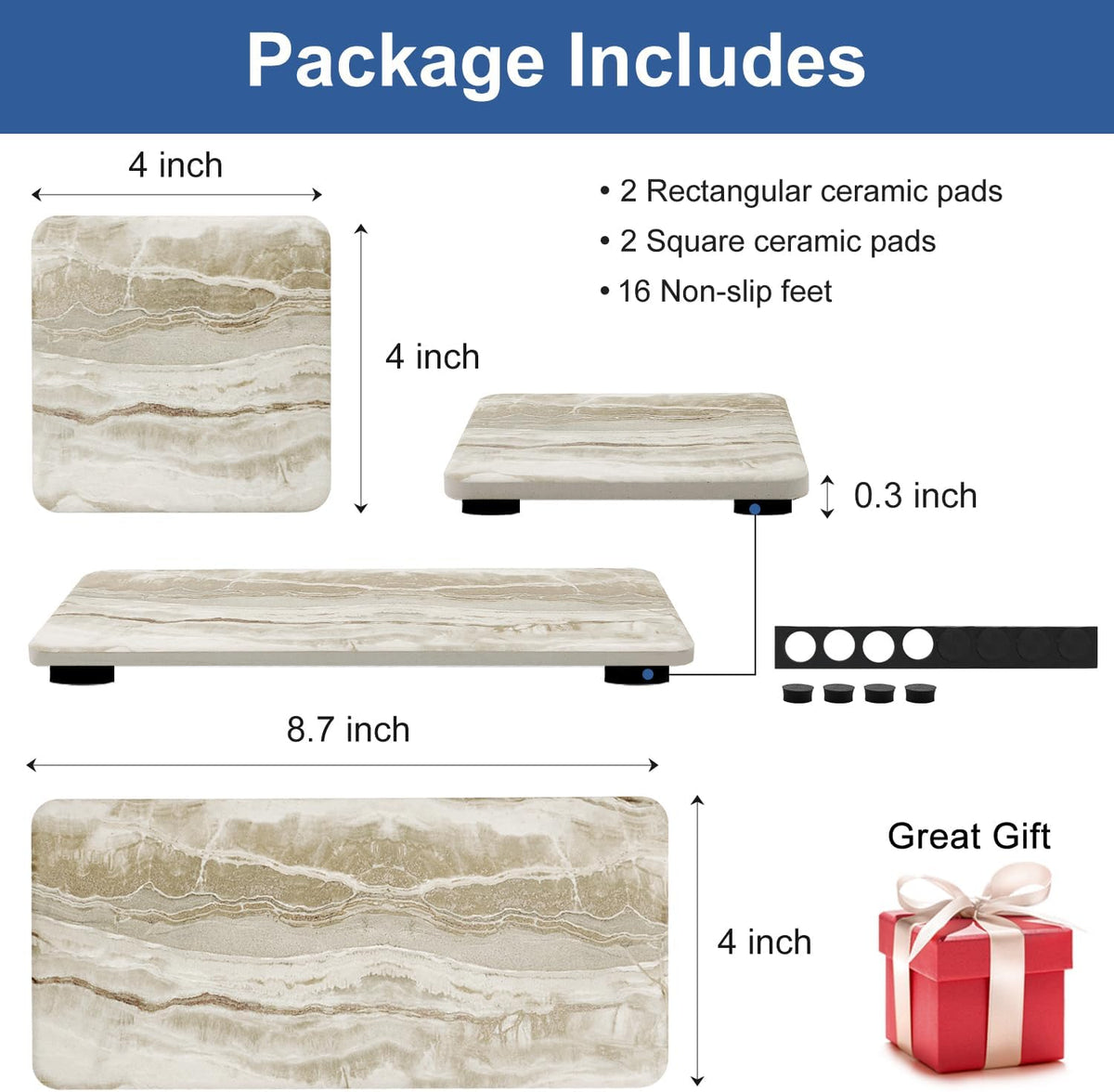 Set of 4 Drying Stone for Kitchen Counter Soap Tray Ceramic Bathroom Sink Trays Hand Soap Dish