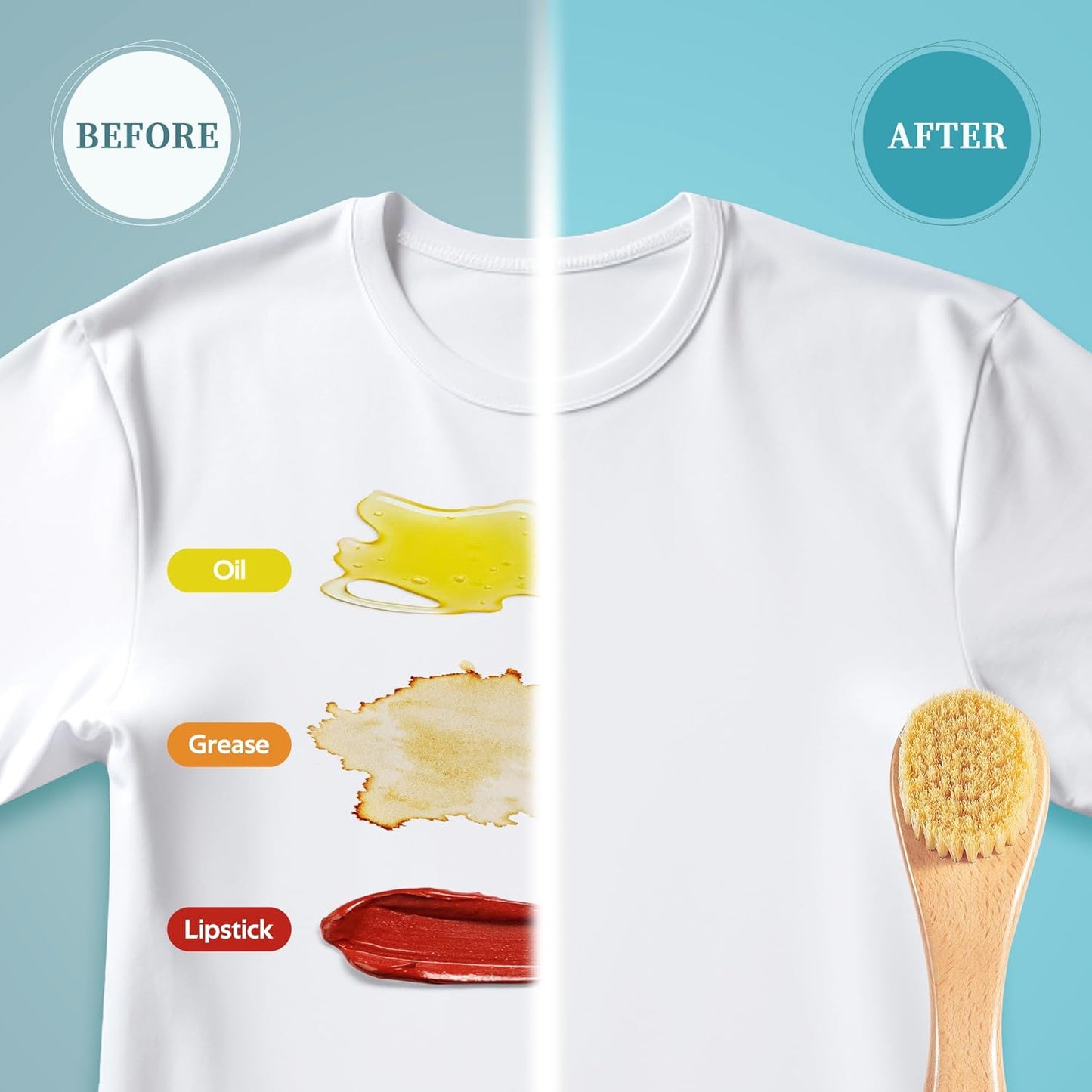 BFWood 2PCS Laundry Stain Brush - Natural Soft Boar Bristles, Removes Tough Stains from Delicate